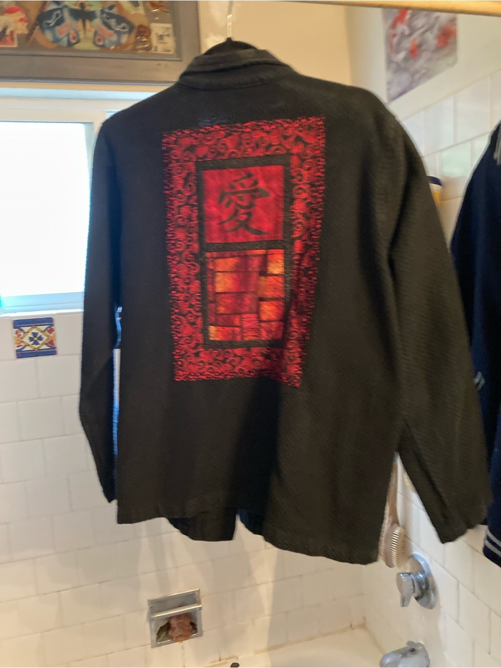 Womens Black Utility Jacket with Red Graphic Back Panel